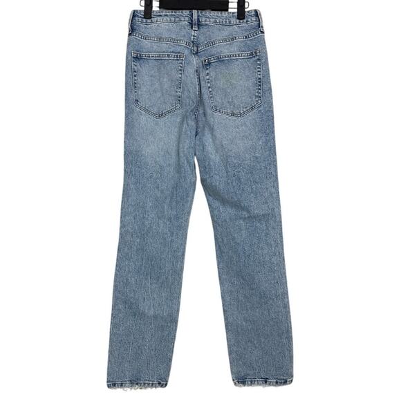 H&M Vintage Straight High Waist Coupe Droite Retro Jeans Raw Frayed Hem 6 Blue - Picture 4 of 16